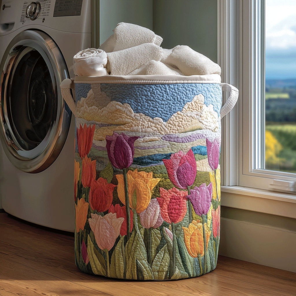 Tulip Field Quilted Laundry Hamper printed laundry hamper