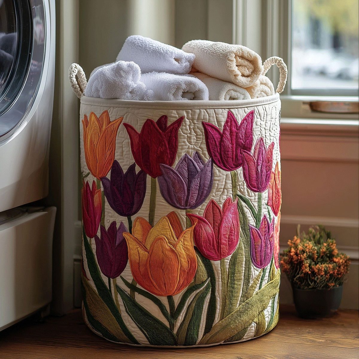 Tulip Joy Quilted Laundry Hamper printed laundry hamper