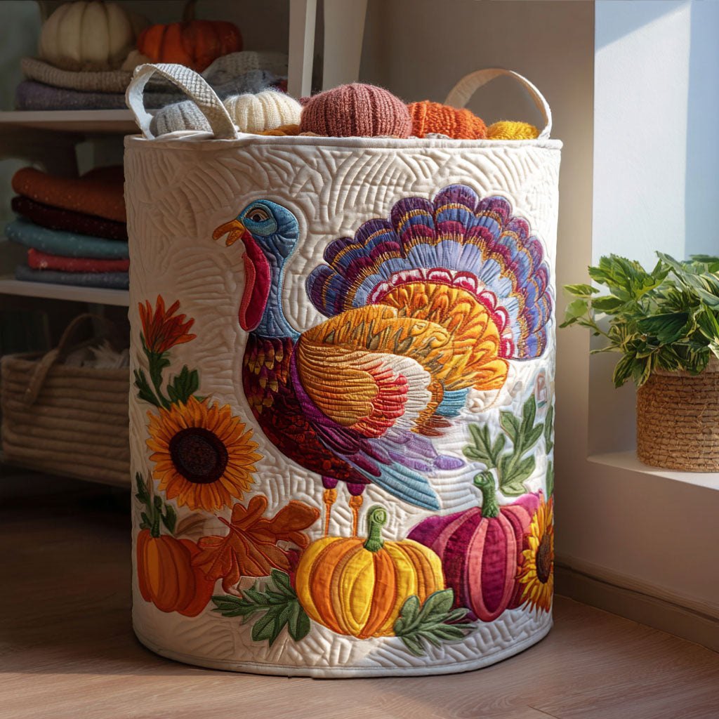 Turkey Trot Delight Quilted Laundry Hamper printed laundry hamper