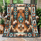 Turquoise Feather Dream Quilted Blanket printed blanket