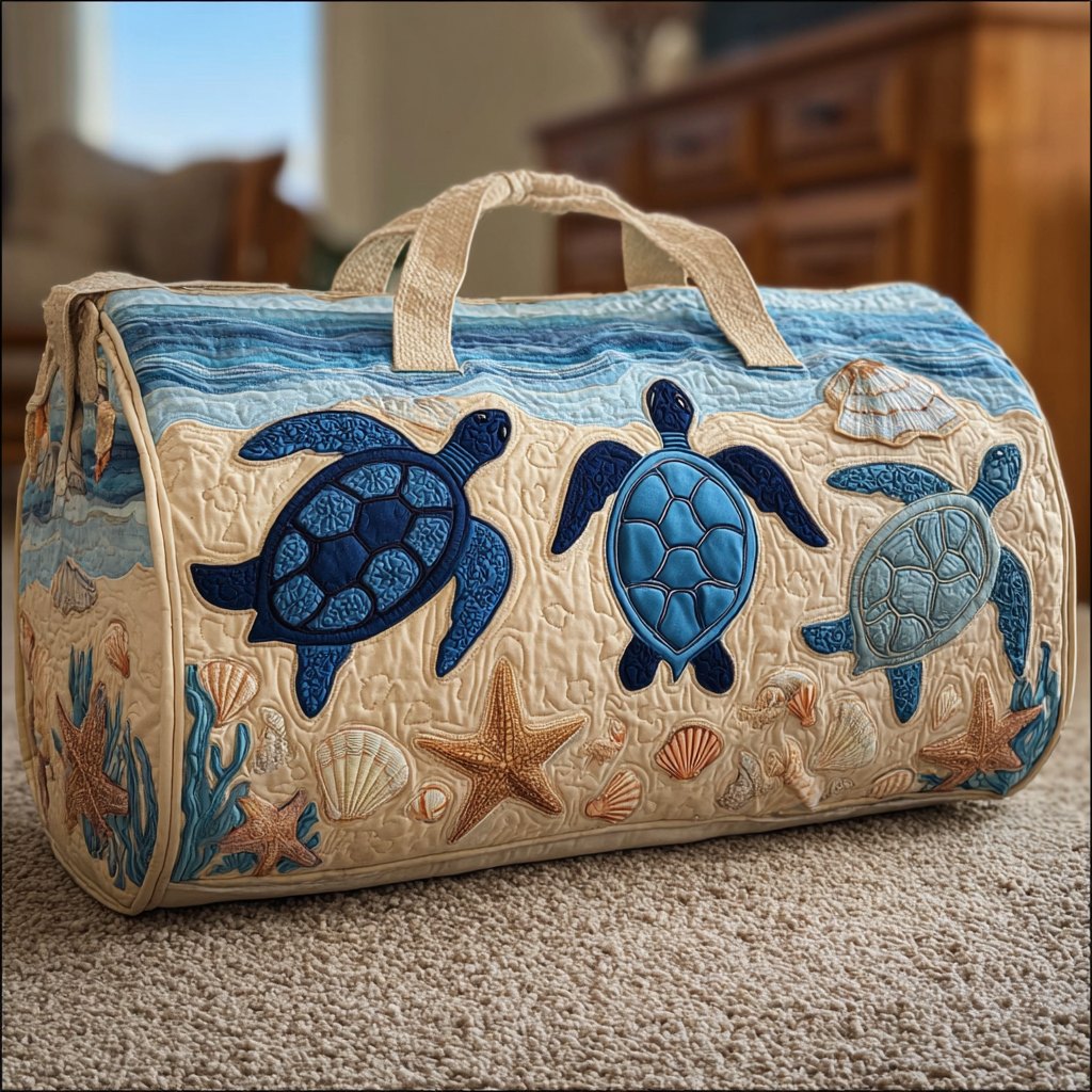 Turtle Dream Quilted Duffle Bag printed duffle bag