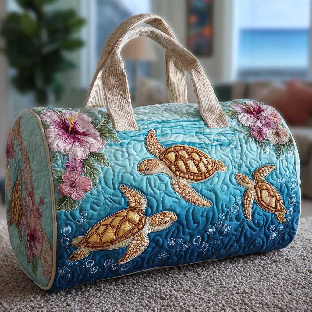 Turtle Dream Quilted Duffle Bag printed duffle bag