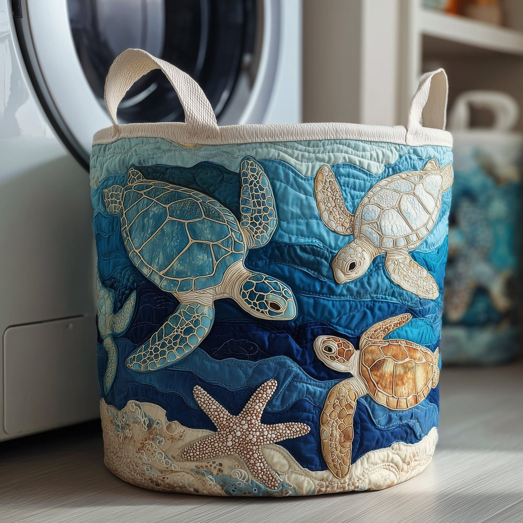Turtle Drift Quilted Laundry Hamper printed laundry hamper