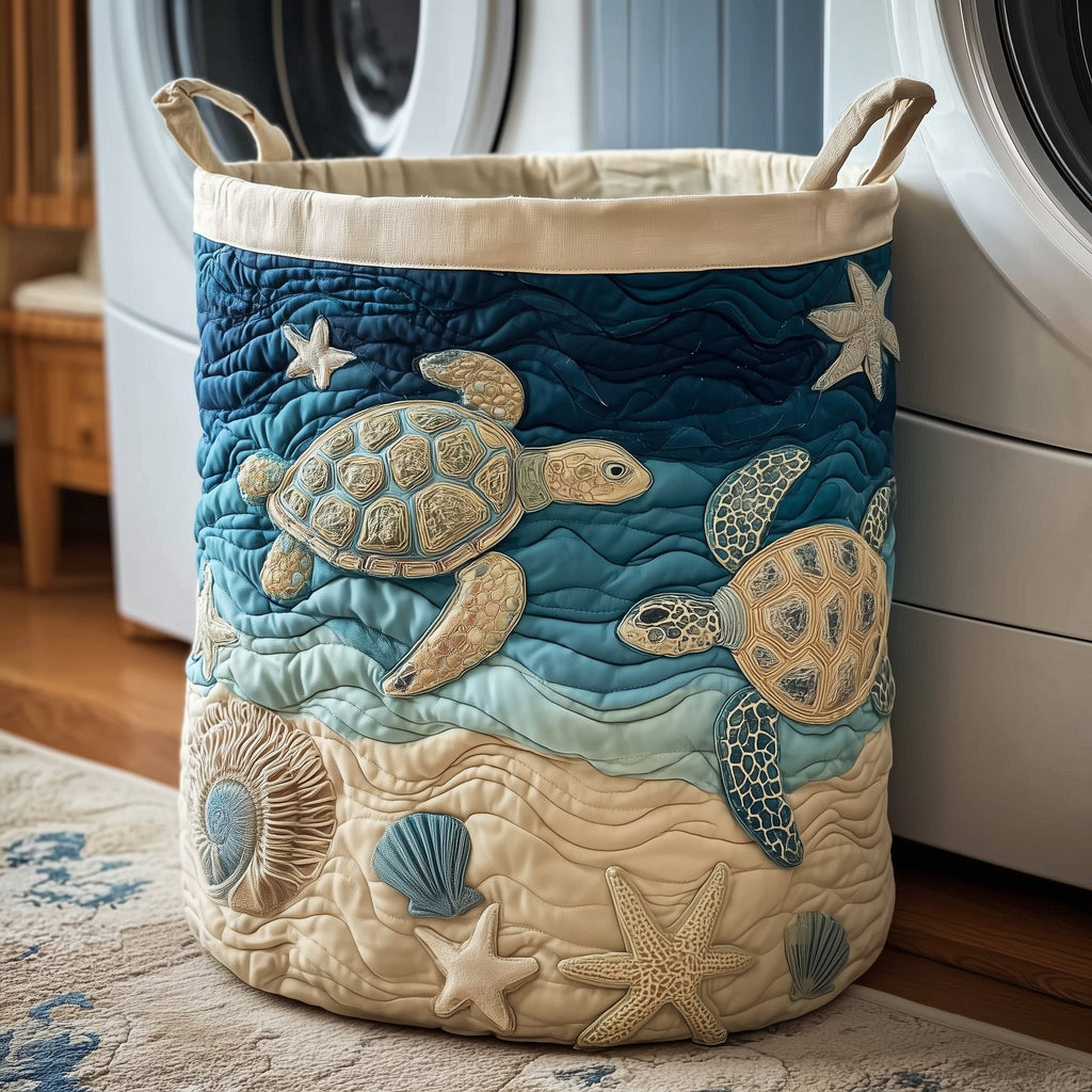 Turtle Drift Quilted Laundry Hamper printed laundry hamper