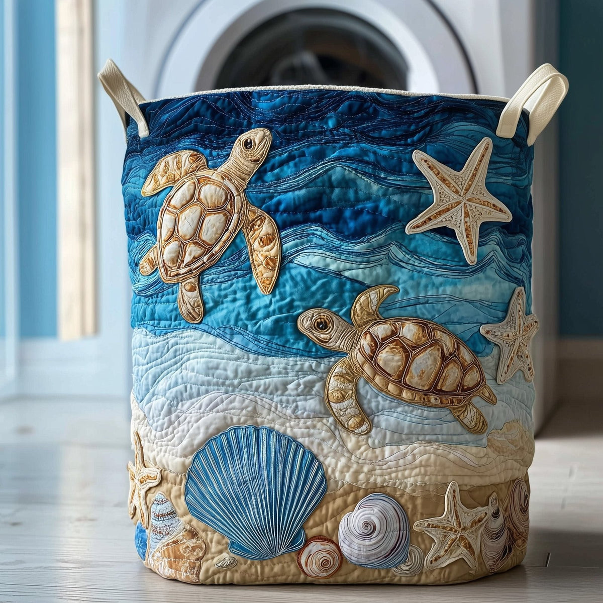 Turtle Drift Quilted Laundry Hamper printed laundry hamper