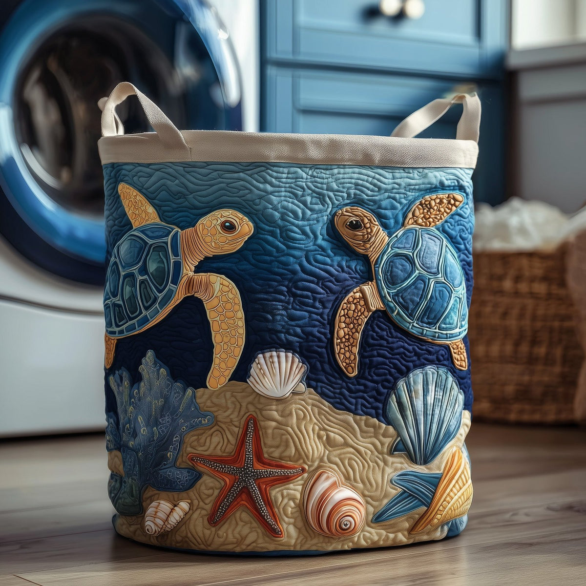 Turtle Drift Quilted Laundry Hamper printed laundry hamper
