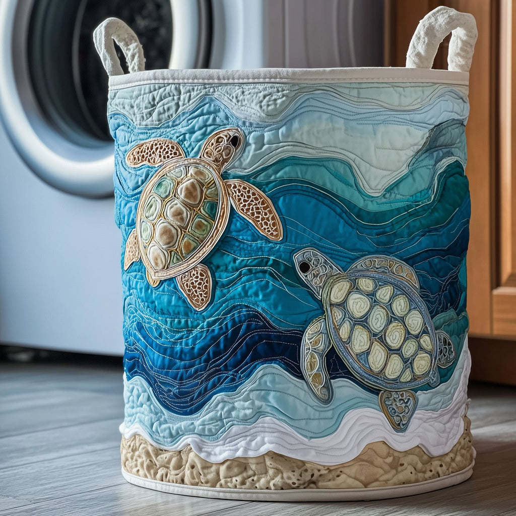Turtle Drift Quilted Laundry Hamper printed laundry hamper