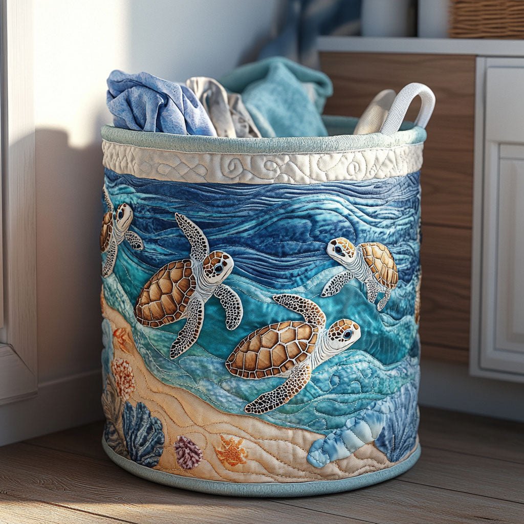 Turtle Haven Quilted Laundry Hamper printed laundry hamper