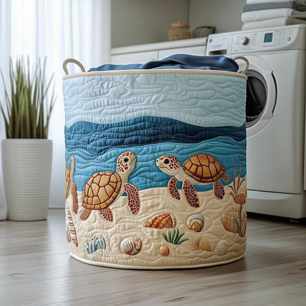Turtle Ocean Quilted Laundry Hamper printed laundry hamper