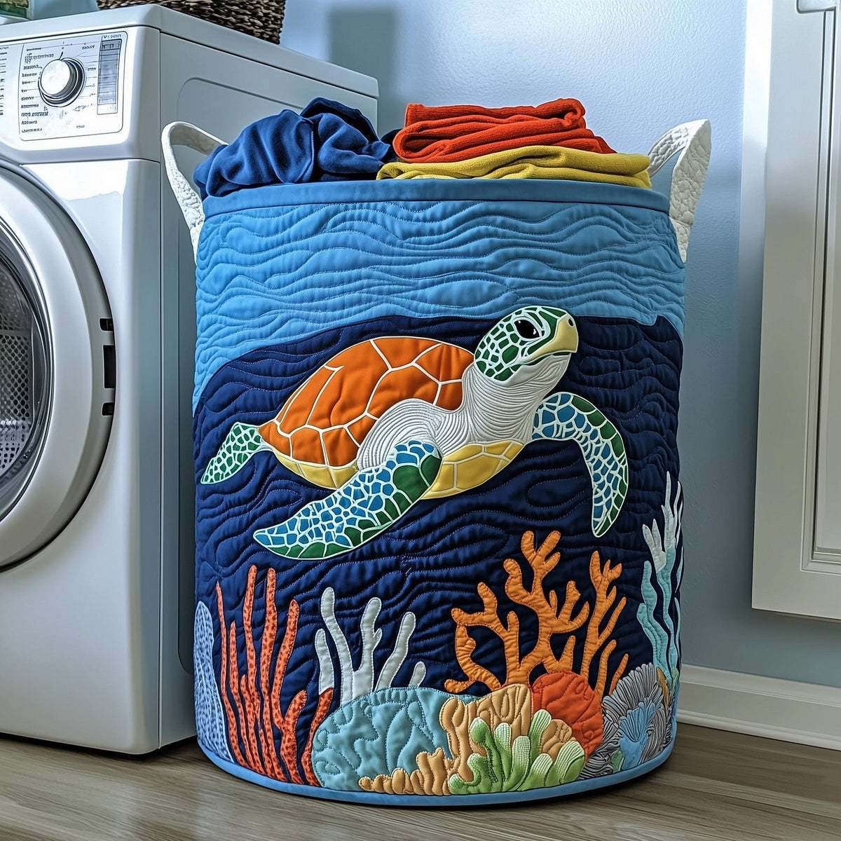 Turtle Ocean Quilted Laundry Hamper printed laundry hamper