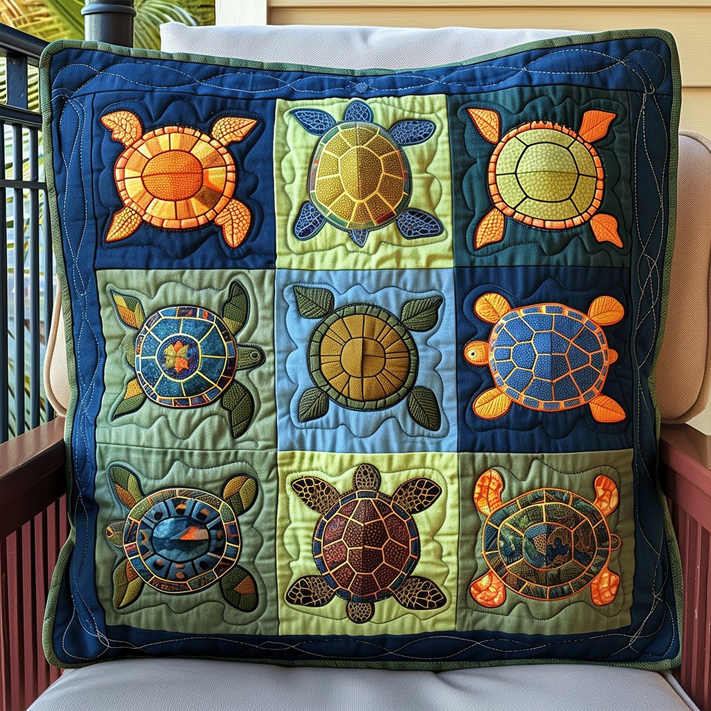 Turtle Paradise Quilted Cushion Cover printed cushion cover