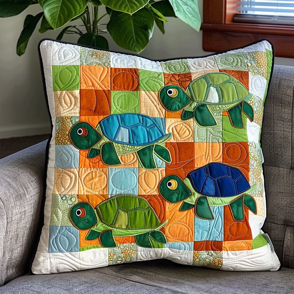 Turtle Patch Quilted Cushion Cover printed cushion cover