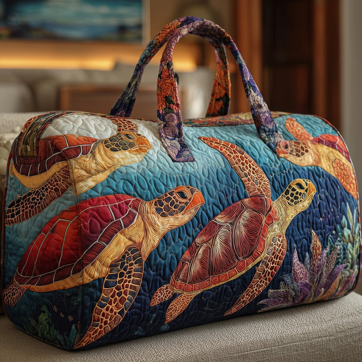 Turtle Quilted Duffle Bag printed duffle bag