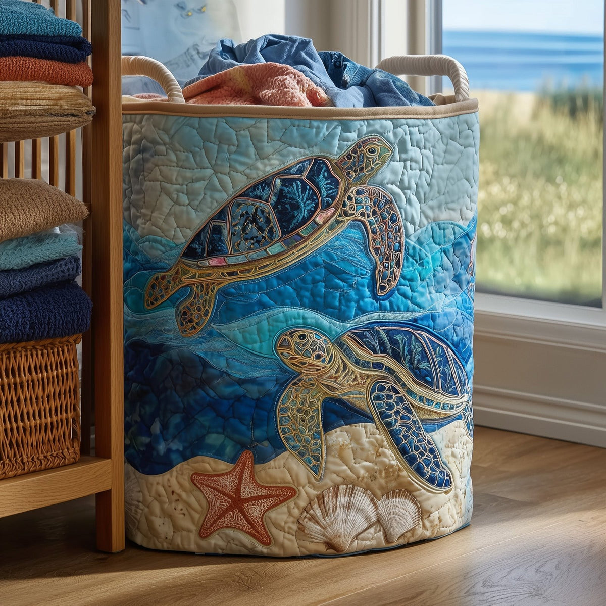 Turtle Quilted Laundry Hamper printed laundry hamper