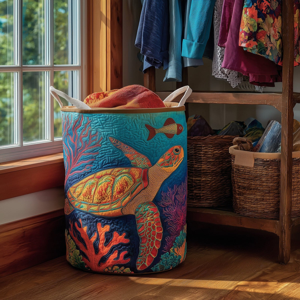 Turtle Quilted Laundry Hamper printed laundry hamper