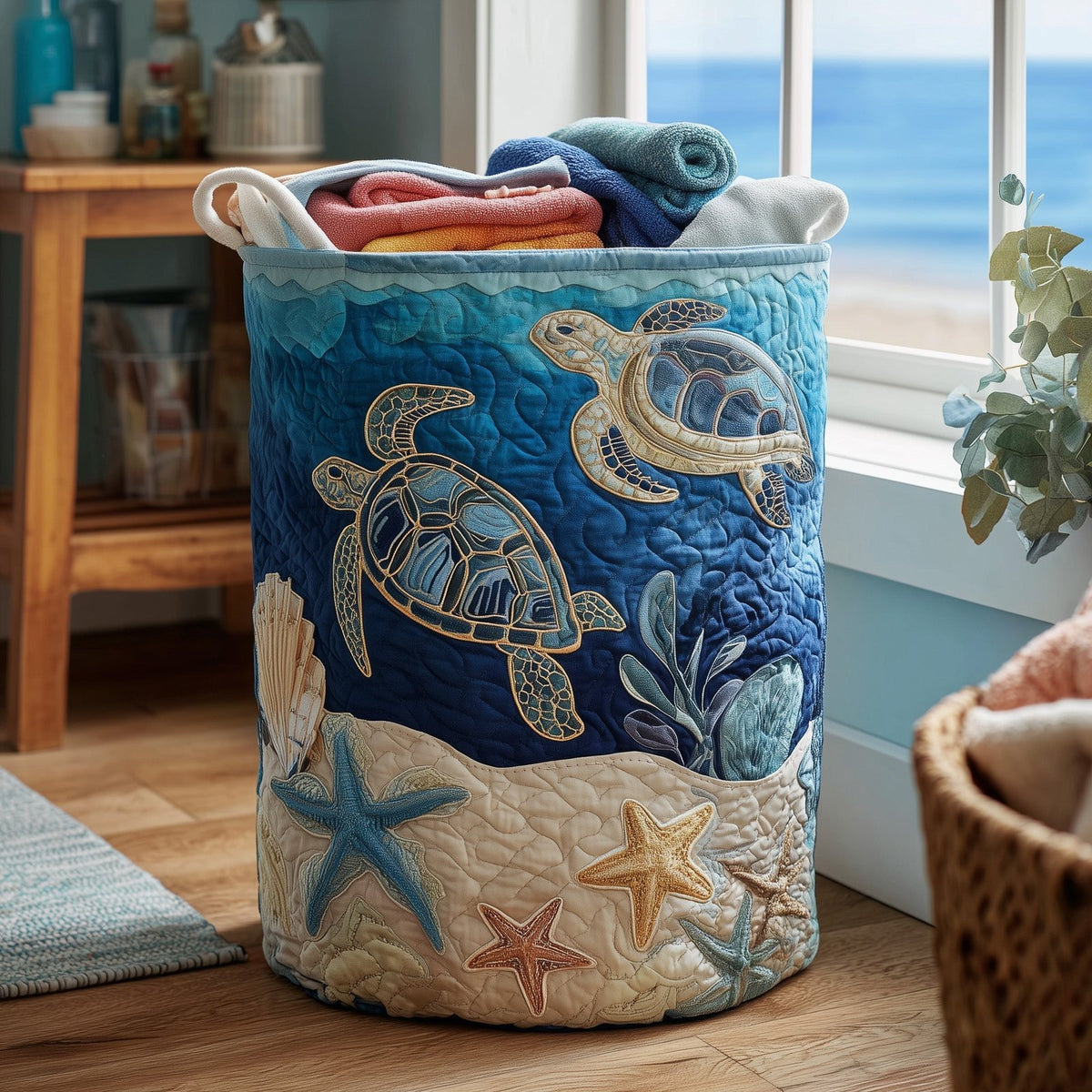 Turtle Quilted Laundry Hamper printed laundry hamper