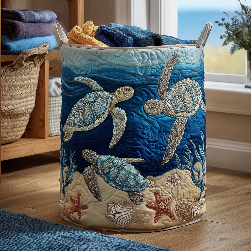 Turtle Quilted Laundry Hamper printed laundry hamper