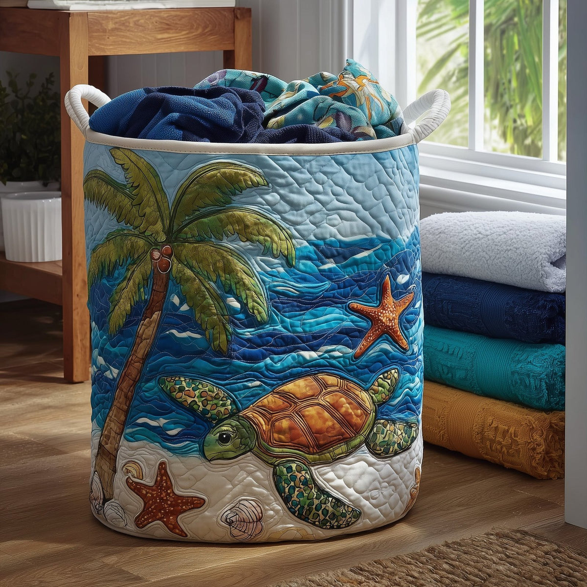 Turtle Quilted Laundry Hamper printed laundry hamper