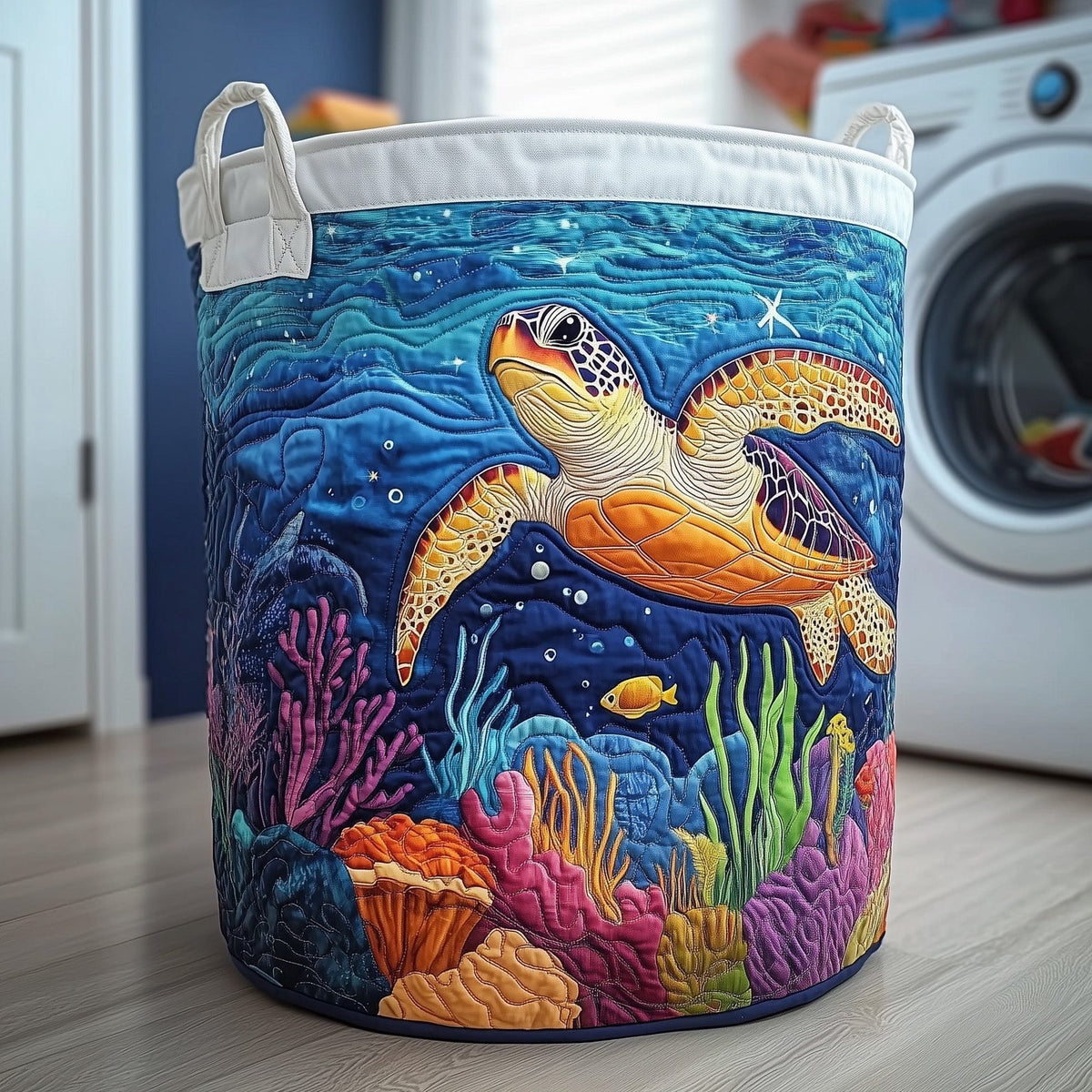 Turtle Quilted Laundry Hamper printed laundry hamper