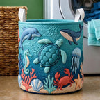 Turtle Reef Quilted Laundry Hamper printed laundry hamper