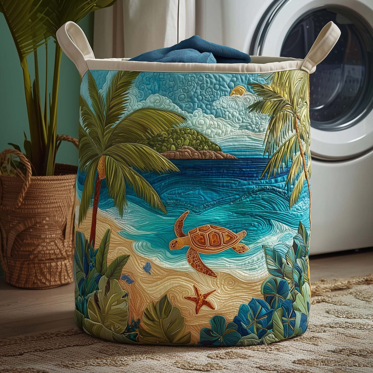 Turtle Shore Quilted Laundry Hamper printed laundry hamper