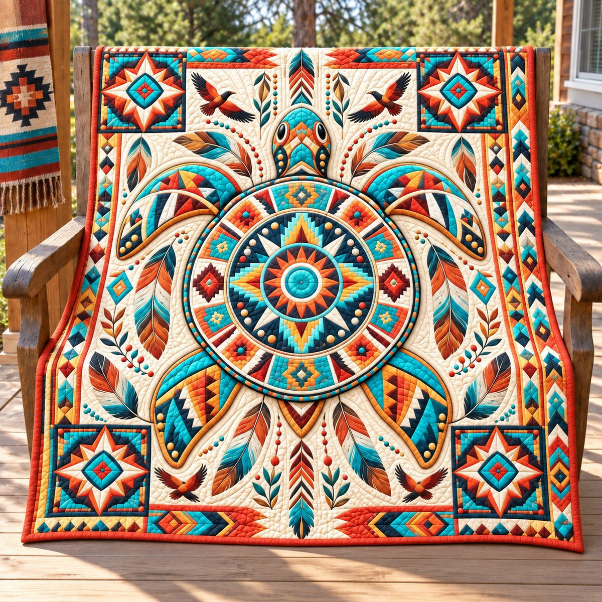 Turtle Spirit Circle Quilted Blanket printed blanket