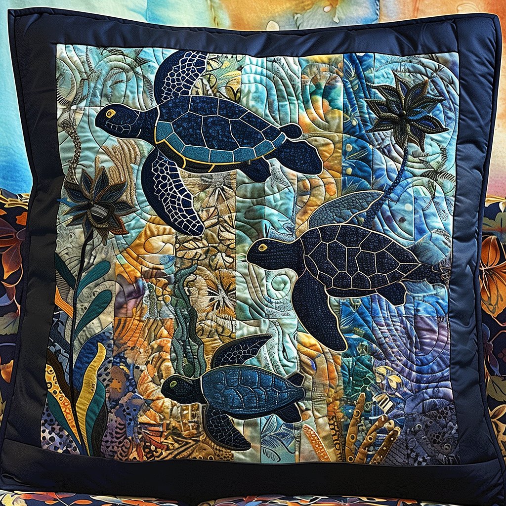 Turtle Tides Quilted Cushion Cover printed cushion cover