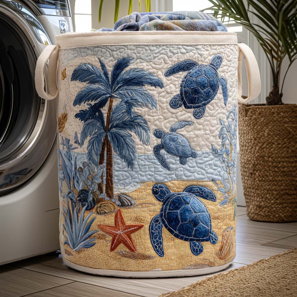 Turtle Tides Quilted Laundry Hamper printed laundry hamper