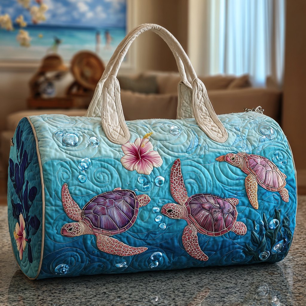 Turtle Wave Quilted Duffle Bag printed duffle bag