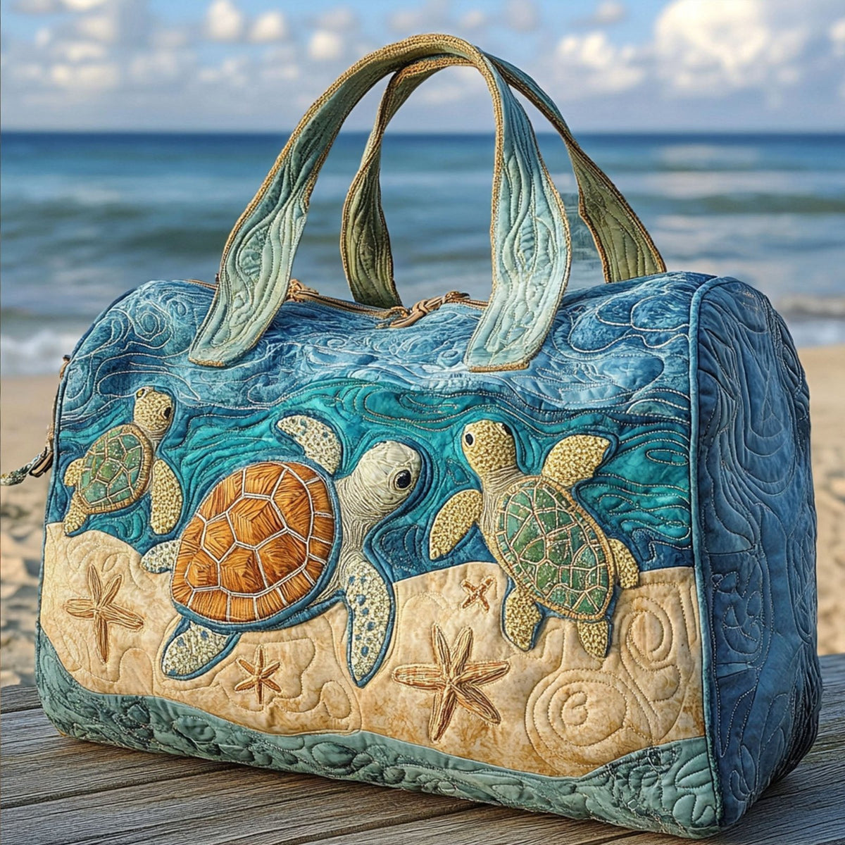 Turtly Cute Quilted Duffle Bag printed duffle bag