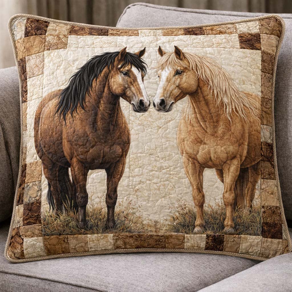Twin Horses Quilted Cushion Cover printed cushion cover