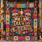 Twin Sugar Skulls Day Of The Dead Quilted Blanket printed blanket