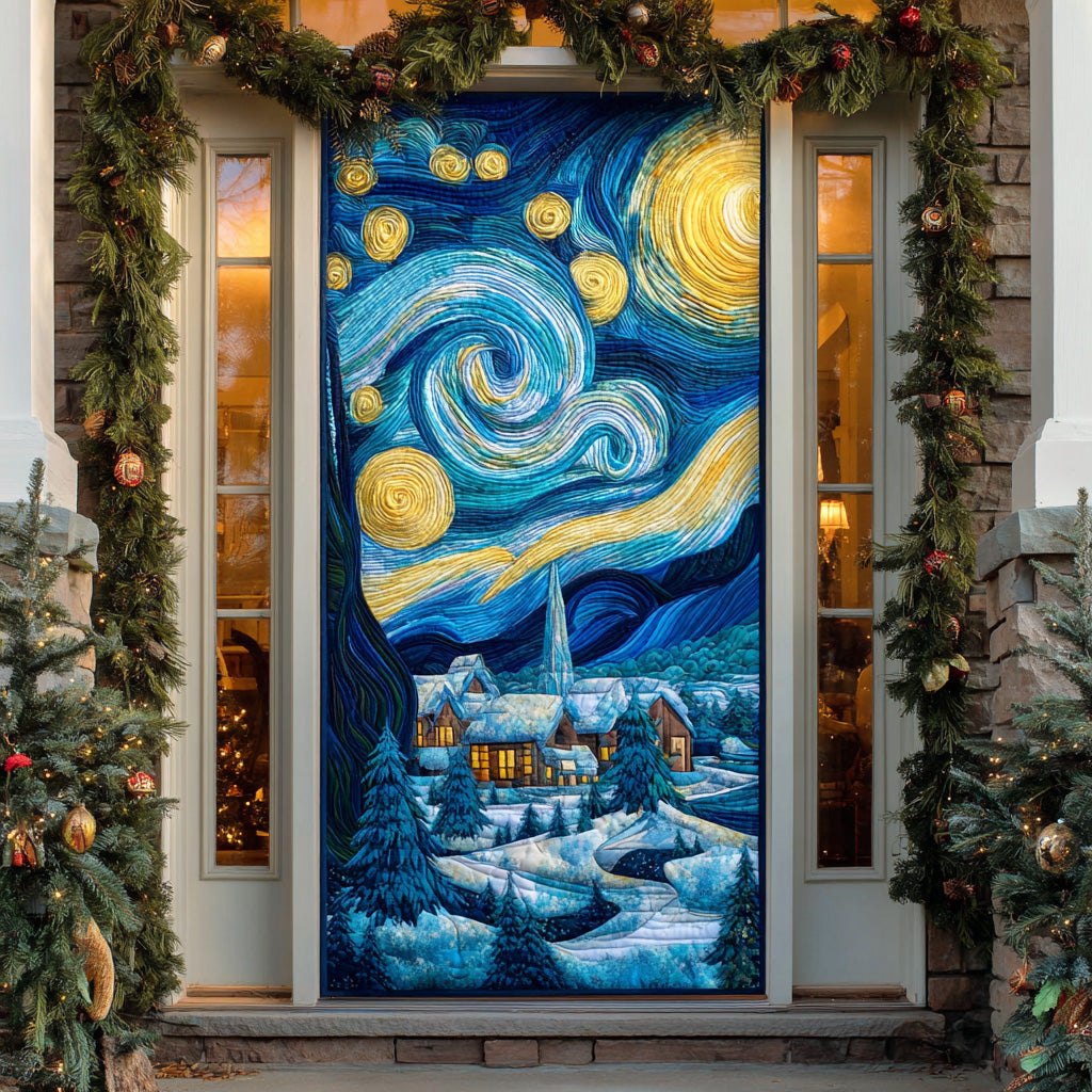 Twirling Winter Lights Quilted Door Curtain printed door curtain