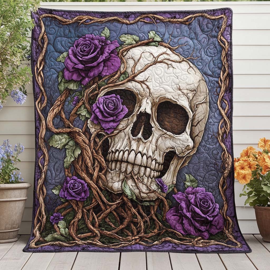 Twisted Bloom Skull Quilted Blanket printed blanket