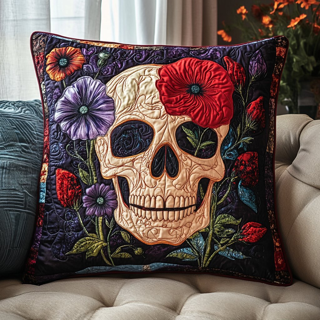 Unique Skull Quilted Cushion Cover printed cushion cover