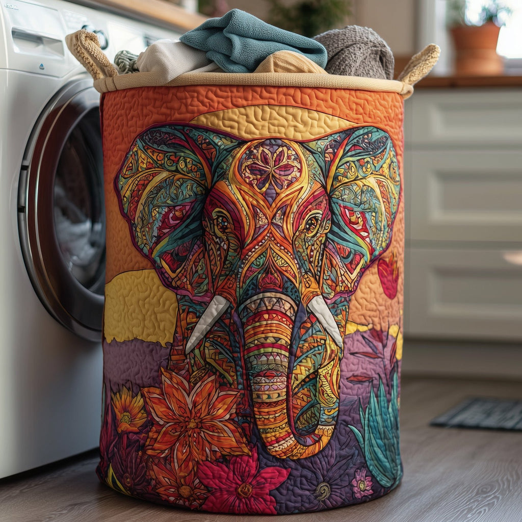 Vibrant Elephant Quilted Laundry Hamper printed laundry hamper