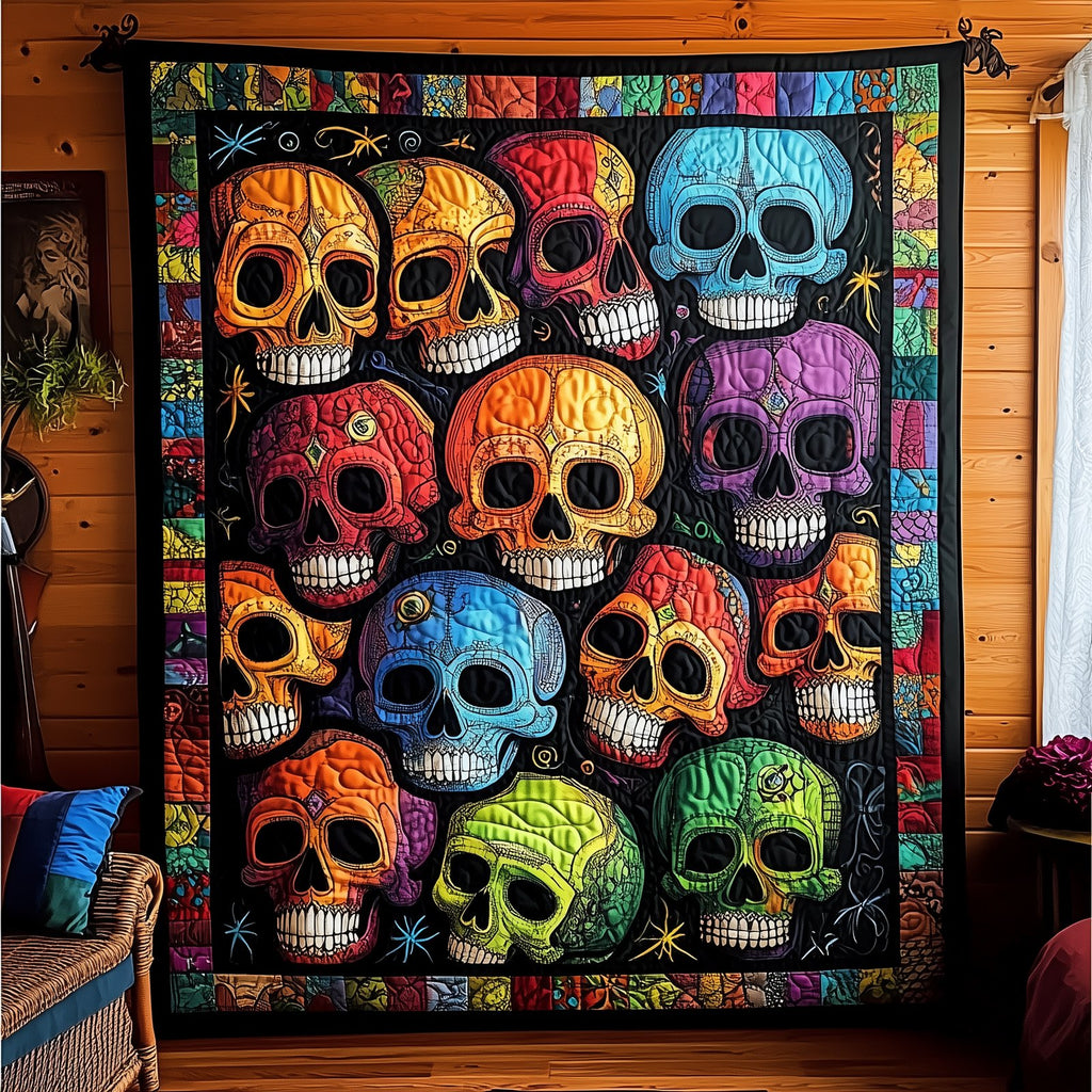 Vibrant Festive Skull Quilted Blanket printed blanket