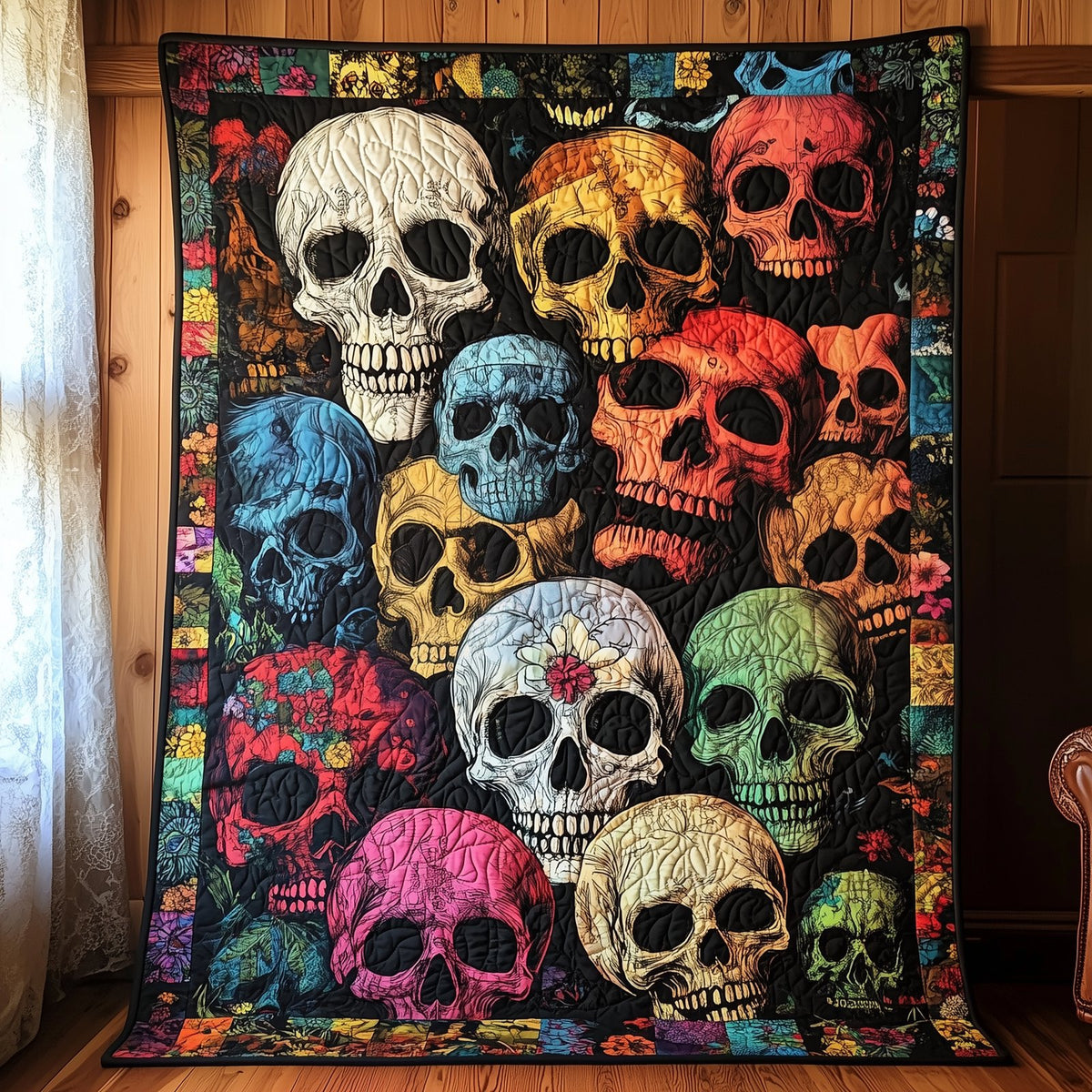 Vibrant Festive Skull Quilted Blanket printed blanket