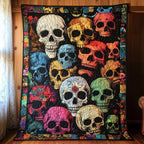 Vibrant Festive Skull Quilted Blanket printed blanket