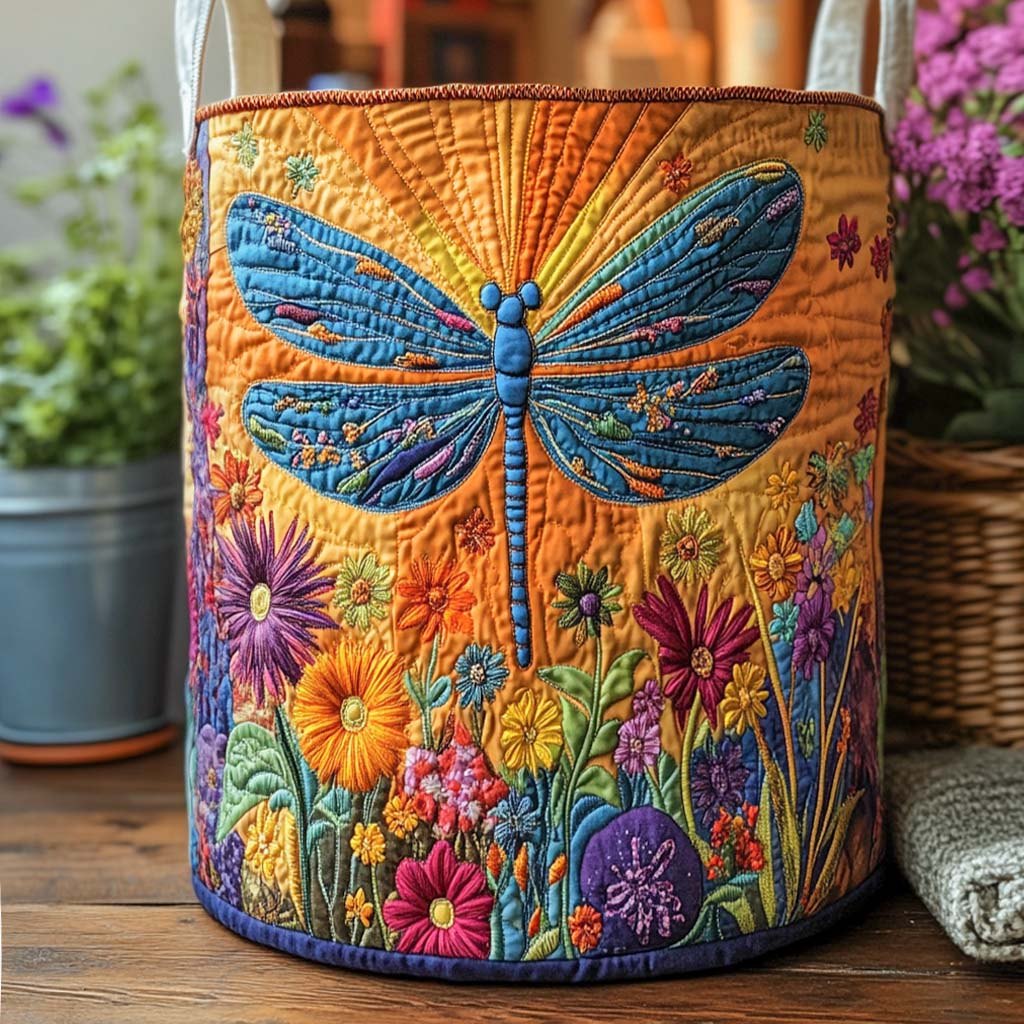 Vibrant Meadow Glow Quilted Laundry Hamper printed laundry hamper