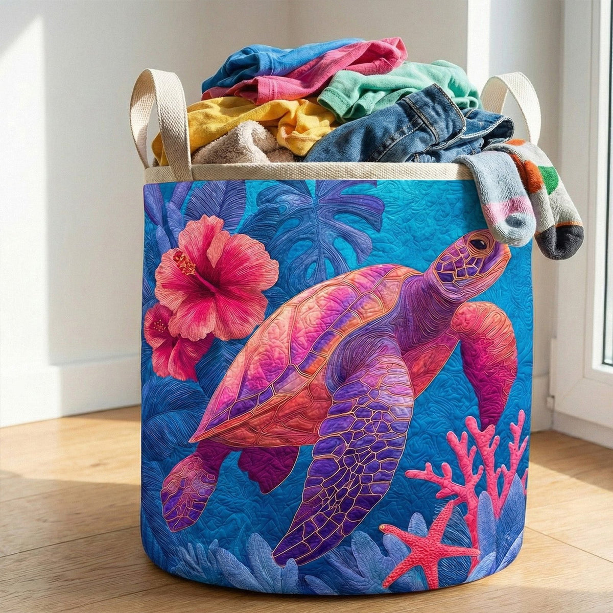 Vibrant Ocean Glow Quilted Laundry Hamper printed laundry hamper