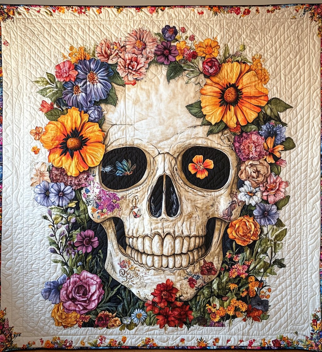 Vibrant Skull Quilted Blanket printed blanket