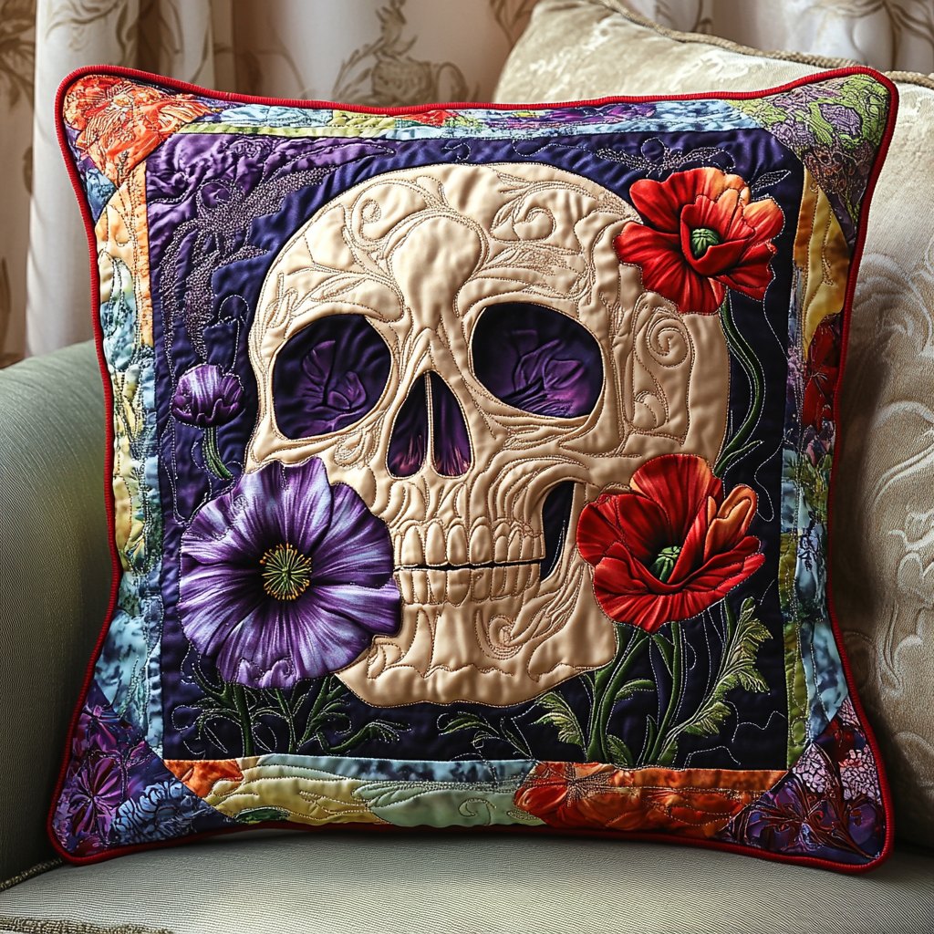 Vibrant Skull Quilted Cushion Cover printed cushion cover