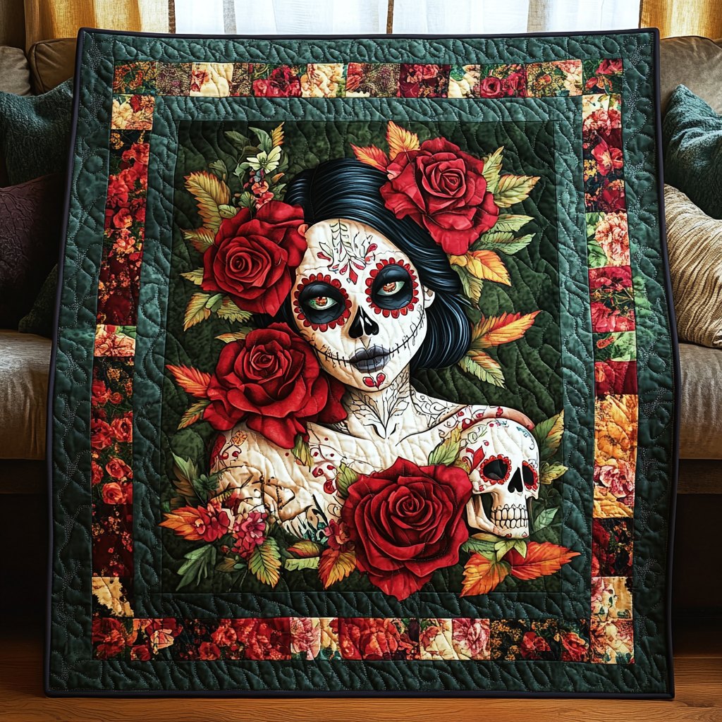 Vibrant Skull Tribute Quilted Blanket printed blanket
