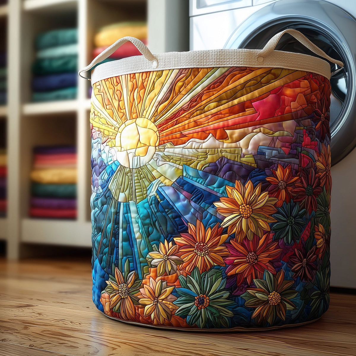 Vibrant Sun Quilted Laundry Hamper printed laundry hamper