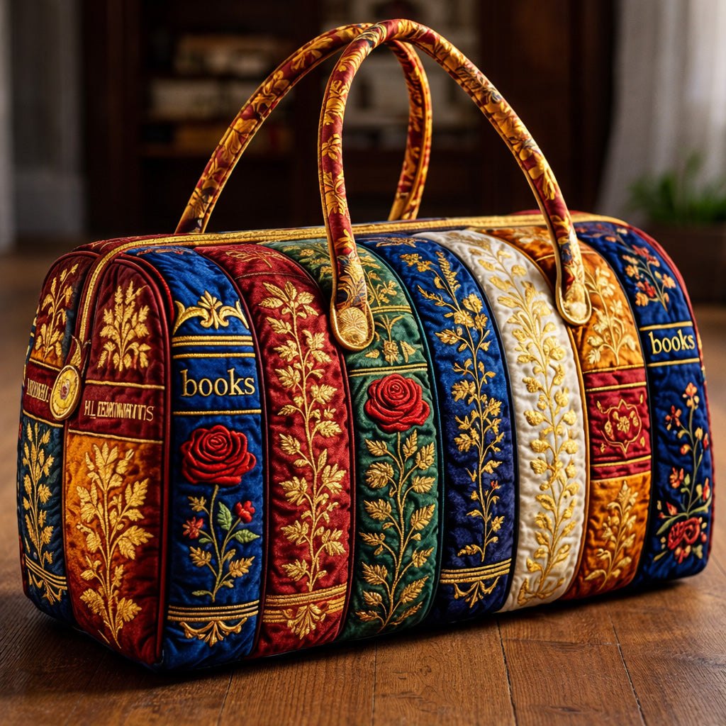 Vintage Book Spines Quilted Duffle Bag printed duffle bag