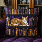 Vintage Bookshelf Cat Quilted Cushion Cover printed cushion cover