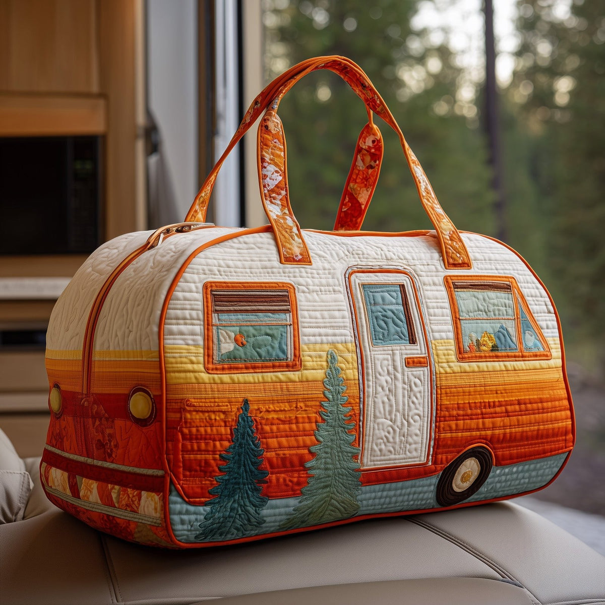 Vintage Camping Trailer Quilted Duffle Bag printed duffle bag
