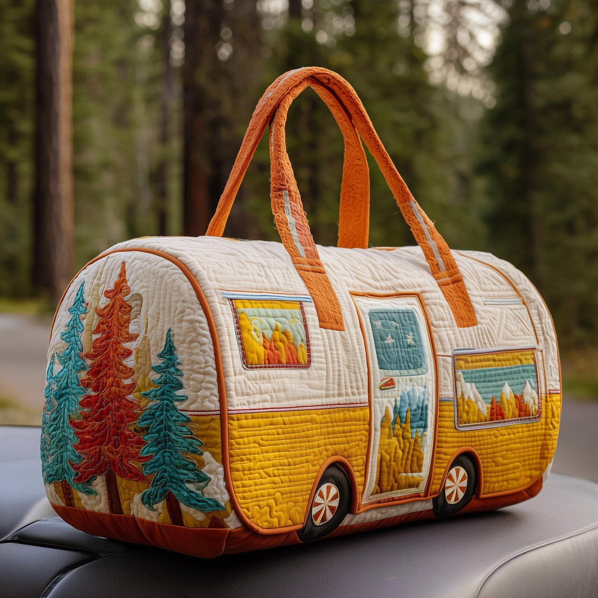 Vintage Camping Trailer Quilted Duffle Bag printed duffle bag