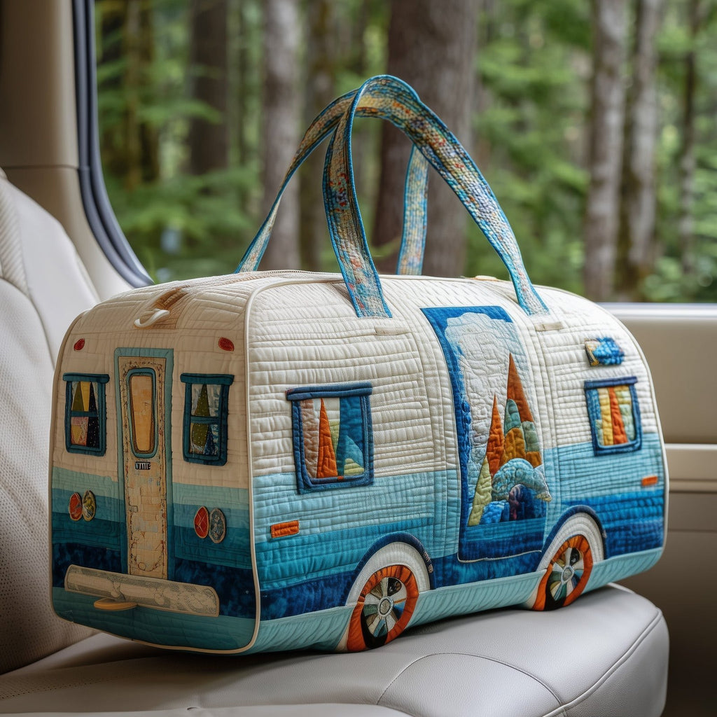 Vintage Camping Trailer Quilted Duffle Bag printed duffle bag